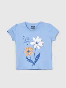 max Girls Floral Printed Round Neck Pure Cotton T-shirt