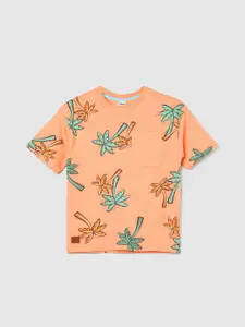 max Boys Floral Printed Round Neck Pure Cotton T-shirt