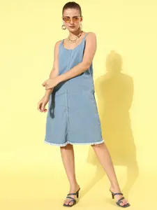 all about you Shoulder Straps Sleeveless Denim A-Line Dress
