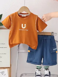 INCLUD Boys Printed Round Neck Short Sleeves T-shirt with Short