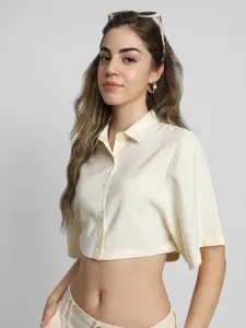 FOREVER 21 Flared Sleeves Shirt Style Crop Top