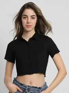 FOREVER 21 Textured Shirt Style Crop Top