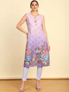Soch Floral Printed Sequinned Mandarin Collar Sleeveless Straight Kurta