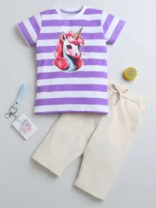 BUMZEE Girls Striped Pure Cotton Night Suit