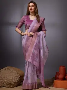 Mitera Floral Printed Zari Organza Saree