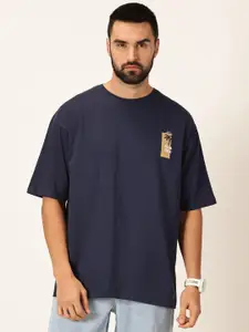 Thomas Scott Round Neck Drop-Shoulder Sleeves Bio Finish Applique Cotton Oversized T-shirt