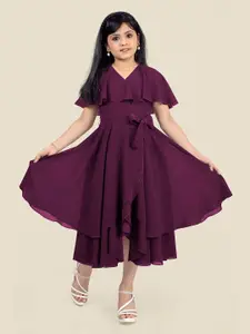 FASHION DREAM Girls Flared Sleeve Georgette Tie Up Layered Wrap Midi Dress