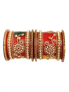 Veoni BELLE Set Of 2 Gold-Plated Amber-Studded Meenakari Bridal Chuda Bangles