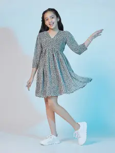FASHION DREAM Girls Animal Printed Georgette Tiered Empire Dress