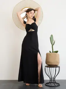 Berrylush Black Sweetheart Neck Tie Ups Maxi Dress
