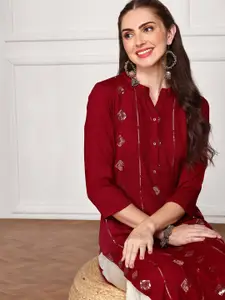 Ishin Mandarin Collar Ethnic Motifs Embroidered Sequins Straight Kurta