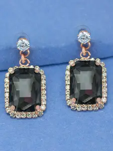 PRIVIU Rose Gold-Plated Cubic Zirconia Geometric Shaped Drop Earrings