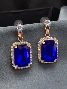 PRIVIU Rose Gold-Plated Cubic Zirconia Geometric Shaped Drop Earrings