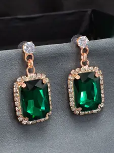 PRIVIU Rose Gold-Plated Cubic Zirconia Geometric Shaped Drop Earrings