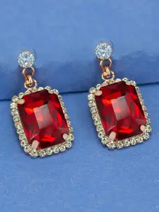 PRIVIU Rose Gold-Plated Cubic Zirconia Geometric Shaped Drop Earrings