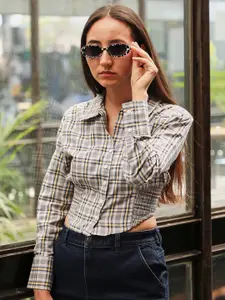 PINACOLADA New Tartan Checked Spread Collar Cotton Casual Shirt