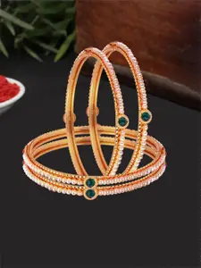 ZENEME Set Of 4 Gold-Plated Pearls & Cubic Zirconia Studded Bangles