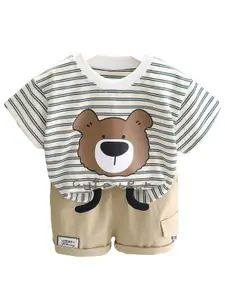 StyleCast x Revolte Boys White & Beige Striped T-shirt with Shorts