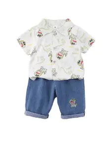 StyleCast x Revolte Boys White & Blue Printed Shirt with Shorts