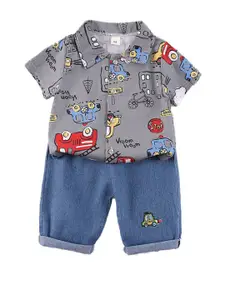 StyleCast x Revolte Boys Shirt Collar Short Sleees Printed Shirt with Shorts