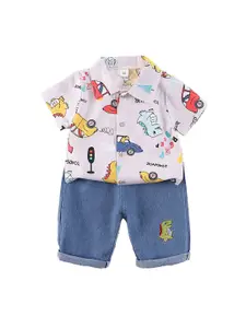 StyleCast x Revolte Boys Shirt Collar Short Sleeves Printed Shirt with Shorts