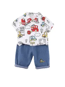 StyleCast x Revolte Boys White & Blue Printed Shirt with Shorts