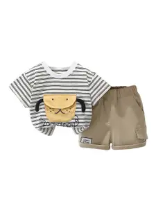 StyleCast x Revolte Boys White & Khaki Striped T-shirt with Shorts