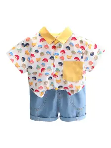 StyleCast x Revolte Boys White & Blue Printed T-shirt with Shorts