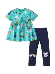 StyleCast x Revolte Girls Blue & Green Printed Top with Leggings