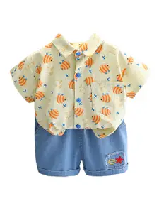 StyleCast x Revolte Boys Off White & Blue Printed Shirt with Shorts