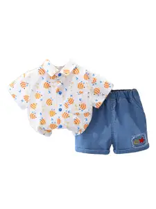 StyleCast x Revolte Boys white Printed Shirt with Shorts