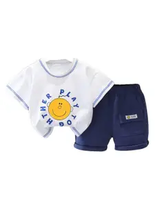 StyleCast x Revolte Boys White & Blue Printed T-shirt with Shorts