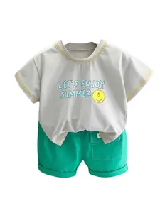 StyleCast x Revolte Boys White & Green Printed T-shirt with Shorts