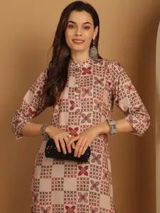 Anouk  Geometric Printed Sequinned Mandarin Collar A-Line Kurta