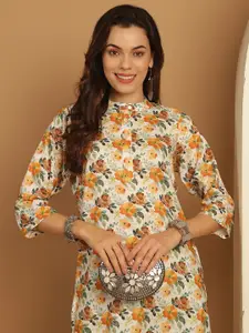 Anouk Floral Printed Sequinned Mandarin Collar A-Line Kurta