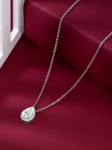 Peora Silver-Plated Cubic Zirconia Studded Water Drop Shape Pendant Chain