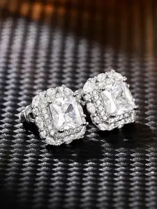 Peora Silver-Plated Cubic Zirconia Studded Contemporary Studs