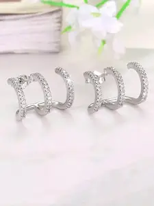 Peora Contemporary Silver Plated Cubic Zirconia Hoop Earrings