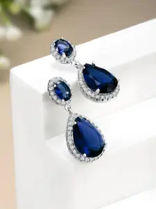 Peora Contemporary Silver Plated Cubic Zirconia Drop Earrings