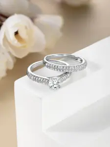 Peora Set Of 2 Silver Plated CZ Studded Finger Rings