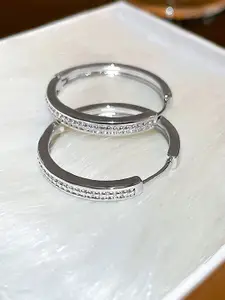 Peora Silver Plated Cubic Zirconia  Hoop Earrings