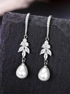Peora Silver Plated Cubic Zirconia & Pearl Drop Earrings