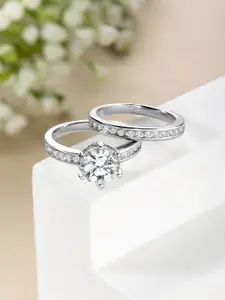 Peora Set Of 2 Silver Plated & CZ Studded Rings