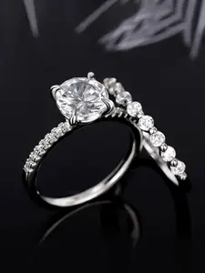 Peora Silver-Plated CZ Studded Finger Ring
