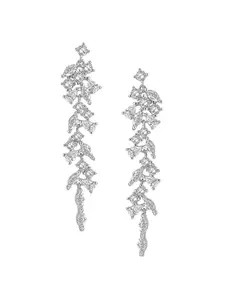 Peora Silver-Plated Cubic Zirconia Studded Contemporary Drop Earrings