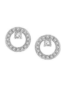 Peora Contemporary Silver Plated Cubic Zirconia Studs Earrings