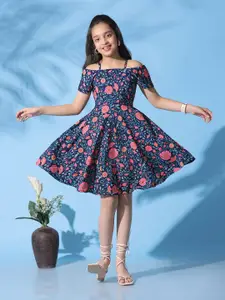 FASHION DREAM Girls Floral Printed Crepe Fit & Flare Dress