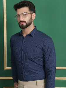 Indian Needle Classic Opaque Geometric Printed Cotton Formal Shirt