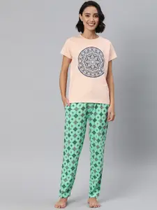 Enviously Young Graphic Printed Round Neck Pure Cotton Night suit