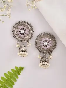 DASTOOR Silver-Plated Floral Jhumkas Earrings